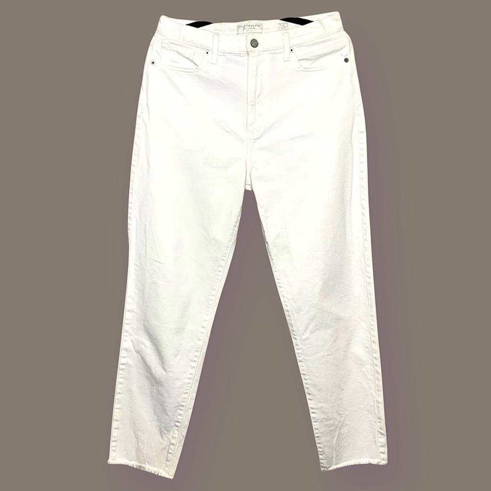 Lucky Brand High Rise Mom Jeans Drew White Sz 8/29 Raw Hem Coastal Ankle Denim